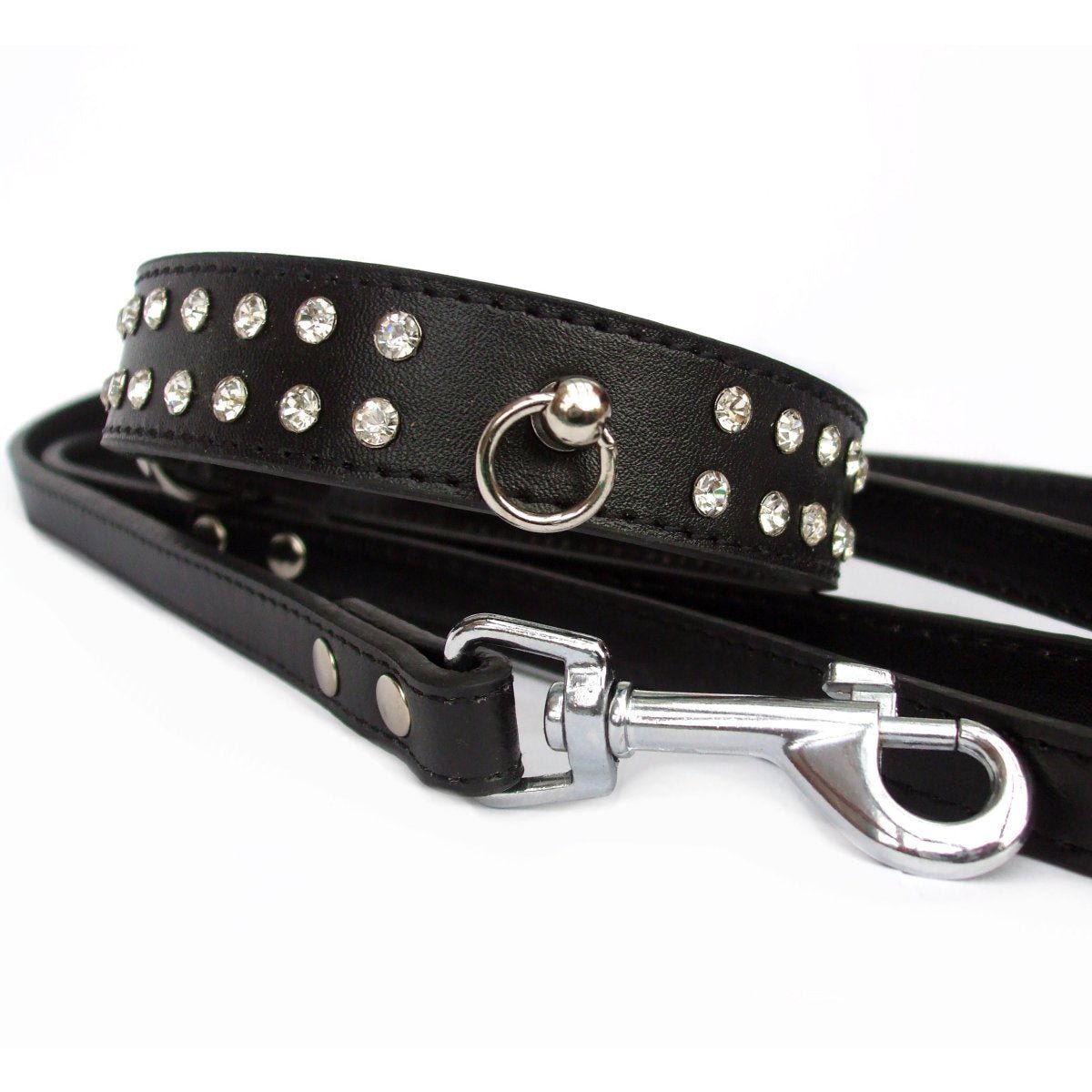 Diamante Collar Lead Set - Black - PawsLoft